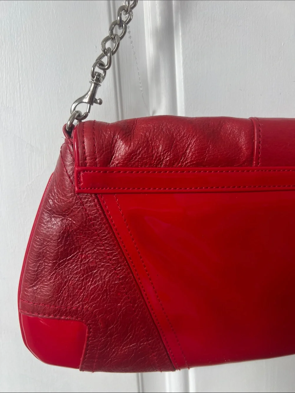 Bebe Red Leather And Patent Leather Shoulder